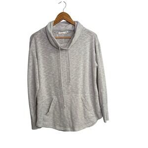 Prana Womens Sweater Small Beige Cowl Neck Drawstring Textured Organic Cotton